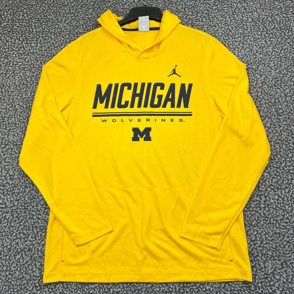 Air Jordan Michigan Wolverines Dri-Fit Hoodie Men Large Yellow Long Sleeve New L